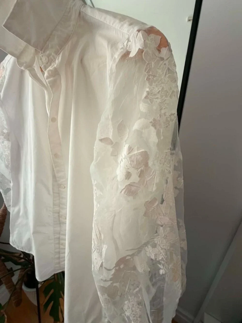 Zara White Flora Sheer Puff Sleeve Organza Blouse shirt Size XS